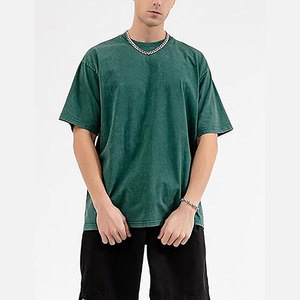 Men's Vintage Acid Washed 100% Cotton T-<b>Shirt</b> High Stand Collar Raw Hem Custom Logo DTG Print Anti-Wrinkle <b>Western</b> Style Casual - Product Image 3