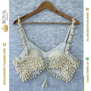 Beautiful Handmade Real Kaudi Cotton Blouse with Embroidered Pearl Work on Front and Back <b>White</b> <b>Wedding</b> Season High-quality - Product Image 2