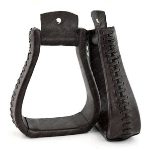 Venta caliente estribos de cuero atados a mano estribo de campana profunda Rancho montar aluminio ligero salto libre conducción cómoda - Product Image 4