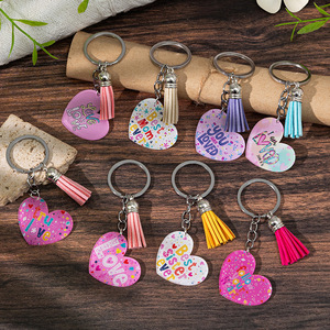 Custom UV Printed Plastic Keychain Frosted Acrylic Chain Cute Tassels Pendant Keyring for Love Couples Mother's Day Gift Bag