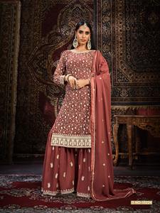 Traje Sharara de Diseño Moderno con Bordado de Lentejuelas en Georgette Sintético Pesado, Sari Pakistaní de Alta Calidad para India - Product Image 2