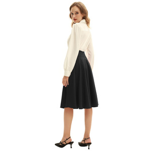 Womens Vintage Solid Color Button Decorated High Waist Flared A-Line <strong>Black</strong> <strong>Pleated</strong> <strong>Skirt</strong> - Product Image 3