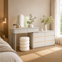 Table de maquillage en bois de pin de style européen moderne avec miroir éclairé par LED et panneau de couleur personnalisable pour chambre et appartement