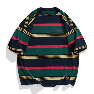 เสื้อยืดสำหรับผู้ชายลายทางแนวนอนเสื้อยืดคอตตอน100% สินค้าส่งออกไปยังสหรัฐอเมริกายุโรปสหราชอาณาจักร - Product Image 2