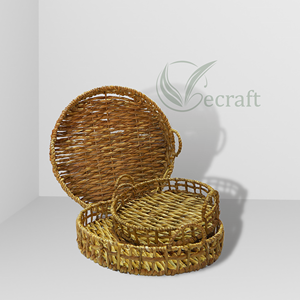 Lot de 3 plateaux de service en jonc de mer tressé unique faits à la main pour la cuisine à domicile ou le rangement de plateaux alimentaires décoratifs - Product Image 5