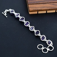 Pulsera de Plata de Ley 925 con Amatista Natural en Bruto y Oro, Hecha a Mano, Estilo Étnico Clásico, Unisex, para Amistad o Uso Cristiano
