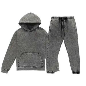 Custom Casual Solid Acid Wash Flared Tracksuits 500 GSM Straight Leg Jogging Suit Distressed Sweatsuit Hoodies <b>Sweatpants</b> <b>Sets</b> - Product Image 5