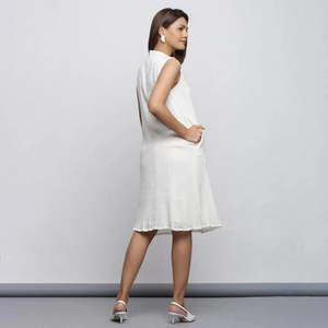 ชุดเดรสผ้าลินินยาวถึงเข่าสำหรับผู้หญิงชุดเดรสสั้นแขนกุดสำหรับใส่ไปทะเลชุดเดรส100% - Product Image 3