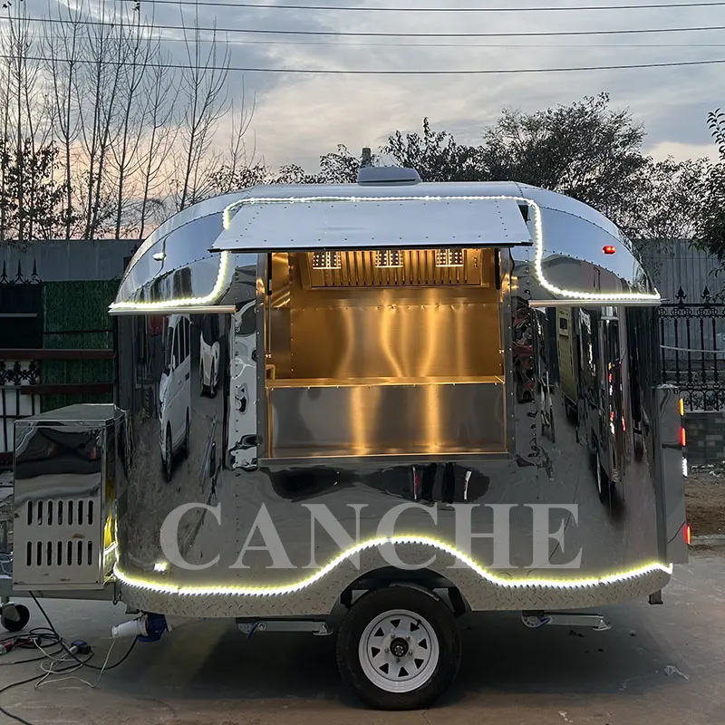 Toko Makanan seluler kustom pada roda truk Makanan Standar Amerika dengan jendela kaca es krim keranjang burger van untuk dijual