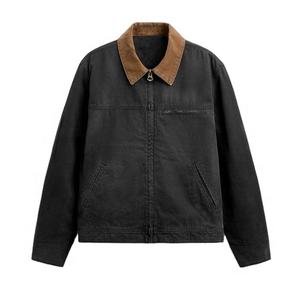 Logo personnalisé broderie printemps col rabattu hiver coupe-vent veste de travail en jean avec bouton couvert pour hommes - Product Image 1