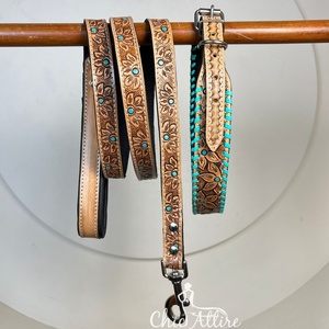 Nuevo diseñador personalizado correa de perro de cuero genuino y Collar ajustable conjunto de 2 piezas accesorios para mascotas de estilo occidental hechos a mano - Product Image 1