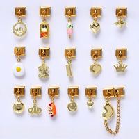 Vente en gros de pendentifs en or 18 carats PVD, charme italien en acier inoxydable, cœur, nourriture avec diamants, bracelet à breloques italien