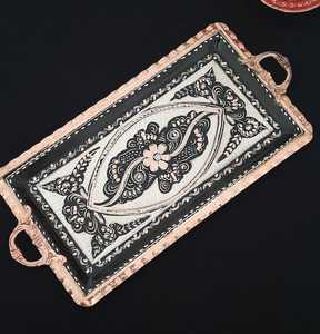 ถาดเสิร์ฟทองแดงแท้พิมพ์ลายสไตล์วินเทจทำด้วยมือพร้อมดีไซน์พื้นเมืองสำหรับตกแต่งบ้าน - Product Image 3