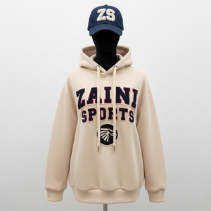 Sweat à capuche pour femme en molleton de coton GSM, tissu doux brossé, couleur beige, logo brodé en chenille personnalisé, sweat à capuche basique pour femme - Product Image 6