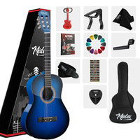 4/4 Blue Classical Guitar Full Set with Adjustable Truss Rod, Tuner, Bag, Strap, Capo & Picks | Midex CG-270BL