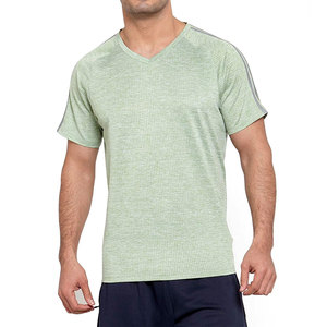 Ropa de gimnasio 2025, camiseta transpirable lisa con cuello en V para hombre, camiseta de manga corta de poliéster, camisetas ajustadas para hombre - Product Image 5