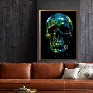 Modern Colorful Skull Canvas Print: Unique Wall Decor Artwork,Gold <b>Framed</b> - Product Image 1