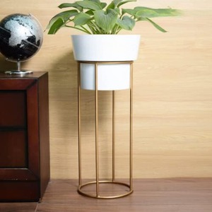 Ensemble de 3 jardinières sur pied avec support en métal doré pour plantes d'intérieur, décoration moderne et élégante pour la maison, salon et bureau - Product Image 5