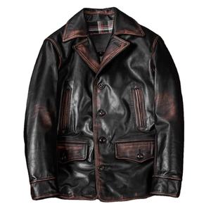 Chaqueta de Motor larga clásica personalizada para hombre, estilo de calle, cuero Real hecho a mano, piel de vaca, capa superior de alta calidad - Product Image 1