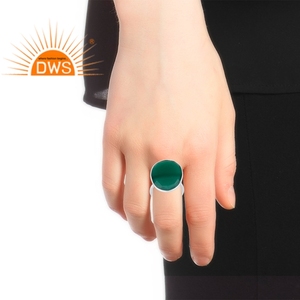 Best Selling Fine Sterling Silver Natural <b>Green</b> Onyx Gemstone Stackable Ring Jewelry Manufacturer - Product Image 2