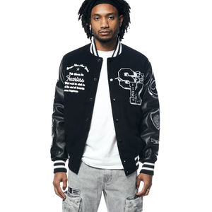 Chaqueta universitaria informal de lana para hombre al por mayor, chaqueta de béisbol con logotipo personalizado OEM, holgada y transpirable con patrón XL y cuello redondo consolidado - Product Image 1