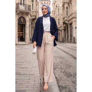 Pantalones Casuales de Pierna Ancha de Tencel con Cintura Alta Elástica y Bolsillos, Transpirables y con Técnica Antiarrugas, Color Piedra - Product Image 1