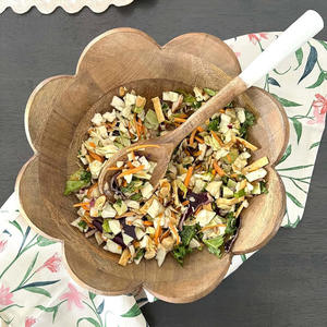 Meilleure vente de bols en acacia bol à bords festonnés floraux ensemble de vaisselle en bois pour la préparation des repas de Noël - Product Image 6