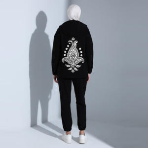 100% coton goutte épaule coupe décontractée deux pièces capuche établi décontracté noir femmes survêtement coupe-vent costumes islamique pour les filles - Product Image 4