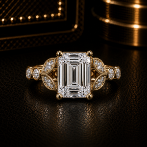 Luxury Antique <b>Emerald</b> Cut Lab Grown Diamond <b>Ring</b> 3.00 Ct IGI Certified 14K Pure Gold Vintage Milgrain <b>Ring</b> For Bridal <b>Rings</b> - Product Image 1