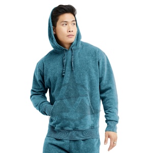 Sweat à capuche de sport 100% coton de haute qualité pour hommes, coupe carrée, lavé à la pierre, graphique court surdimensionné, polaire d'hiver, teint uni - Product Image 1