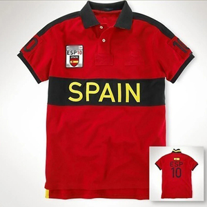 Chemise sans col pour hommes adultes, 100% coton, patchwork de drapeaux brodés, jersey de golf à manches courtes, respirant, décontracté - Product Image 4