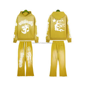 ที่กําหนดเองผ้าฝ้ายพิมพ์ตัดดิบขอบก้านวอร์มพัฟพิมพ์กางเกงผู้ชายวอร์มซ้อนบานบุรุษสองชิ้นJoggerชุด - Product Image 3