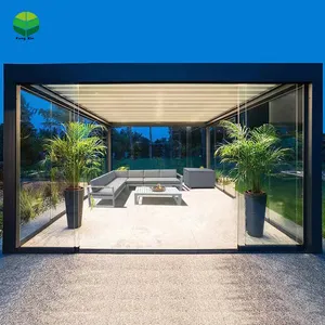 Pergola Rumah Kaca Ruang Matahari Aluminium Modern dengan Kanopi Dapat Ditarik Bangunan Taman Rumah Prefab Aluminium Pergola