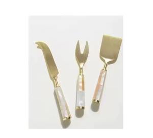 Ensemble élégant de service à fromage en acier inoxydable avec poignée en nacre, ensemble de vaisselle - Product Image 1