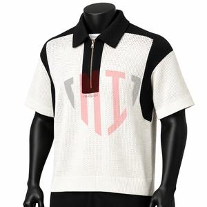 Suéter Polo de Punto para Hombre, Manga Corta, Media Cremallera, Bloques de Color, Fabricante OEM ODM de Marca Privada - Product Image 5