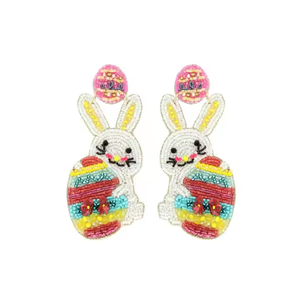 Pendientes de Conejito de Pascua Hechos a Mano con Cuentas de Zanahoria y Huevo, Joyería Colgante de Arcoíris para Mujer, Venta al por Mayor en India - Product Image 2