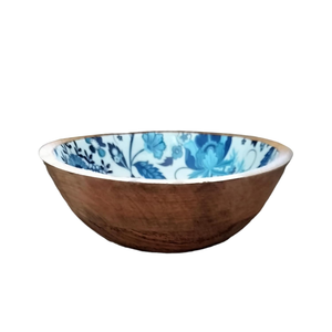 Bol rond en bois naturel fait à la main écologique et personnalisé avec intérieur imprimé pour collations salades et décor de table de fête - Product Image 3