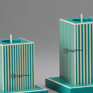 Indian Supplier <b>Offers</b> Handmade Green Bone Inlay Candle Holder Set Chevron Pattern Decorative Candlestick - Product Image 5