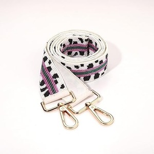 Sangle de sac légère géométrique noire et blanche faite à la main, avec rayures roses, réglable, bandoulière, remplacement pour sac à main, sac à bandoulière - Product Image 4