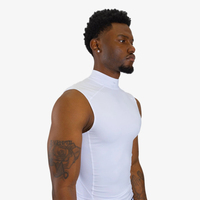 Camiseta sin mangas de algodón 100% ajustada para hombre, camisola informal básica, camiseta sin mangas de gimnasio con cuello de tortuga