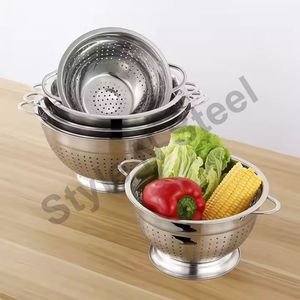 Juego de colador de acero inoxidable alemán de 3 piezas Premium, mango de tubo pulido con espejo de diseño elegante clásico para vegetales convenientes - Product Image 2