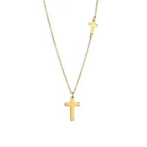 Wholesale religious cheap price stainless steel cross charm necklace jewelry 18k gold plated cross