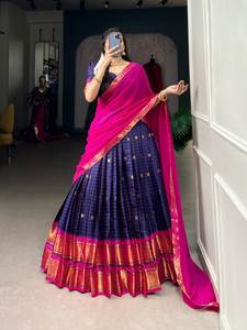 Lehenga Choli de seda tradicional de nuevo diseño, ropa de festival de boda india hasta el suelo con Paithani Concept Lengha Choli - Product Image 4