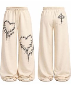 Pantalones Deportivos de Pierna Ancha con Estampado de Corazón de Alambre de Púas, Personalización de Fabricación, Pantalones Jogger de Felpa Extra Grandes para Mujer, Ropa Urbana, OEM Personalizado - Product Image 6