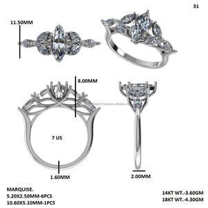 Gold Marquise Cut Diamond <b>Ring</b> Oval and Round Bridal Jewelry <b>Statement</b> Band for Wedding - Product Image 6