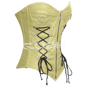 Overbust Underwire Cups Leather <b>Corset</b> With Zipper Closure - Product Image 6
