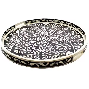 Plateau décoratif indien fait à la main de qualité supérieure à motif floral plateau de service en os pour ustensiles de cuisine artisanat croissant artisanat - Product Image 2