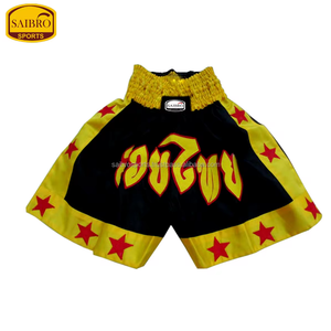 Short thaïlandais confortable personnalisable en jaune noir pour MMA Kick Boxing Workouts Service OEM disponible Vêtements d'arts martiaux - Product Image 2