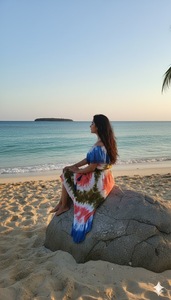 Robe de plage asymétrique à motif floral pour femme, en coton naturel lavable, idéale pour les vacances d'été et les tenues de resort, coloris rouge soleil et bleu, collection boutique - Product Image 3