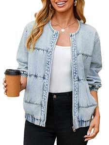 Veste en jean décontractée à manches longues et à rabats, couleur unie, en coton tissé, avec boutons métalliques personnalisés, pour femmes - Product Image 6
